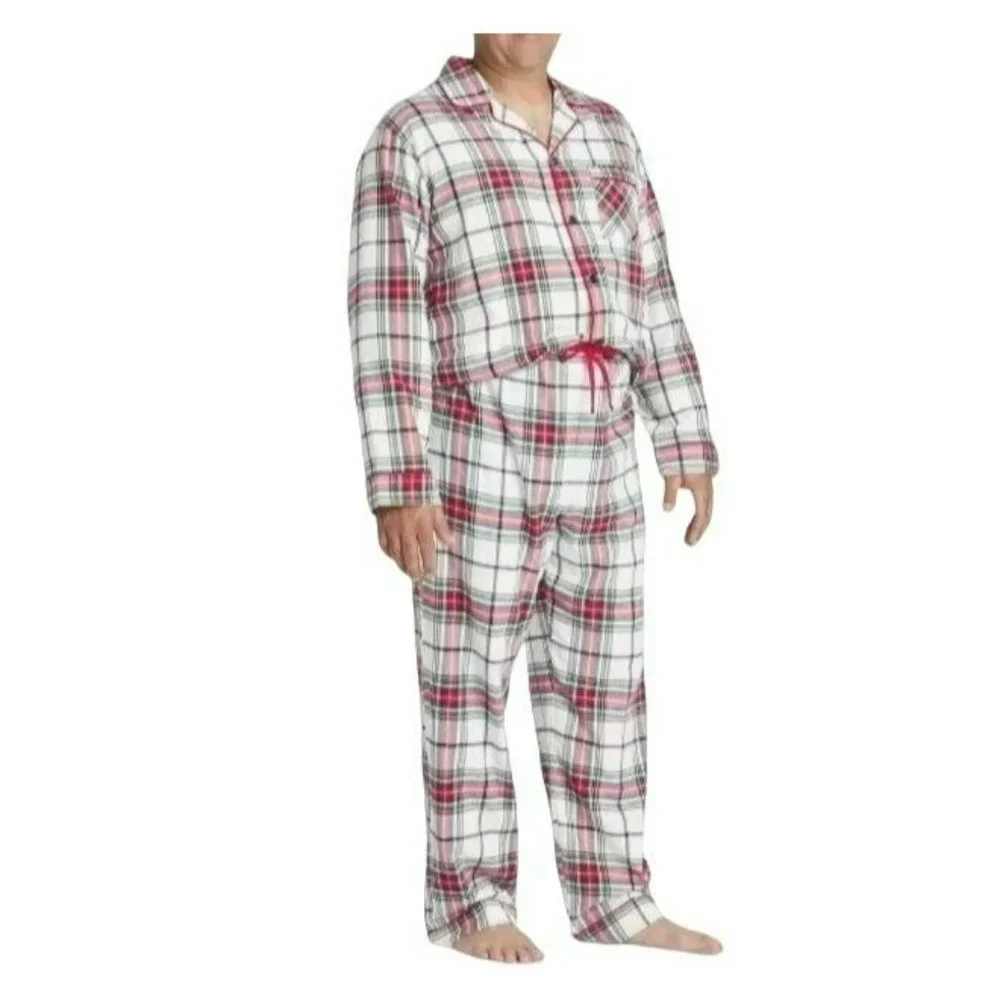 Size XXL Mens Winter Plaid‎ Cotton Flannel Pajama Set Long Sleeve